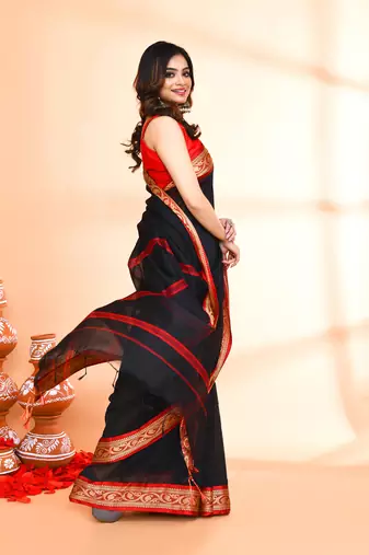 cotton silk black handloom saree with blouse piece
