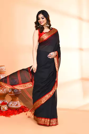 cotton silk black handloom saree with blouse piece