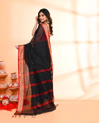 cotton silk black handloom saree with blouse piece 5