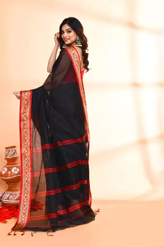 cotton silk black handloom saree with blouse piece