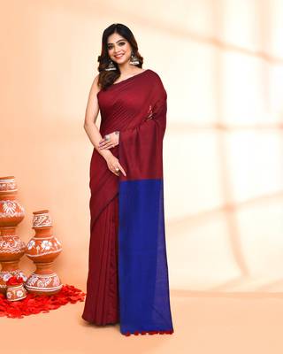 Handspun cotton maroon handloom saree with blouse 1