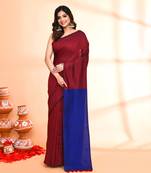 Handspun cotton maroon handloom saree with blouse