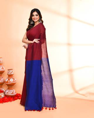 Handspun cotton maroon handloom saree with blouse 2