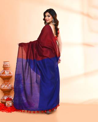 Handspun cotton maroon handloom saree with blouse 3