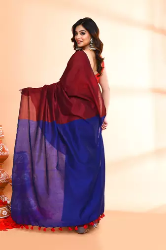 Handspun cotton maroon handloom saree with blouse