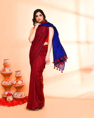 Handspun cotton maroon handloom saree with blouse 5