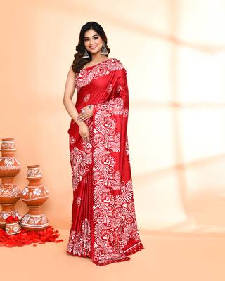 Piyari fashion maroon printed saree with blouse 1