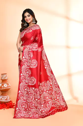 Piyari fashion maroon printed saree with blouse