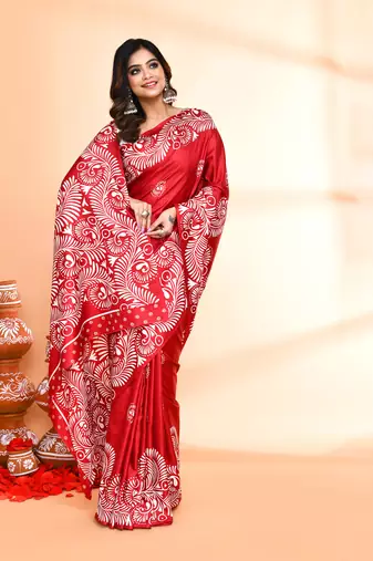 Piyari fashion maroon printed saree with blouse