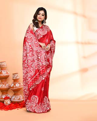 Piyari fashion maroon printed saree with blouse 4