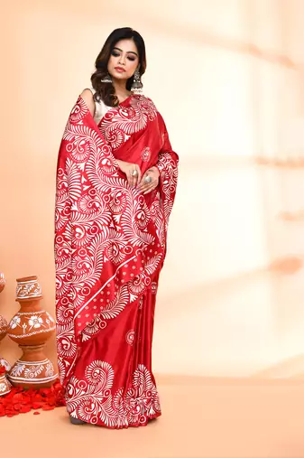 Piyari fashion maroon printed saree with blouse