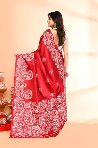 Piyari fashion maroon printed saree with blouse