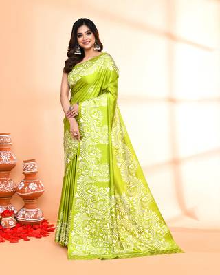 Piyari fashion olive printed saree with blouse 1