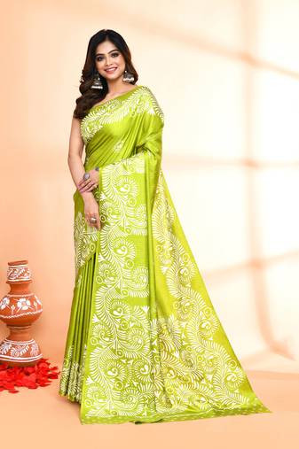 Piyari fashion olive printed saree with blouse