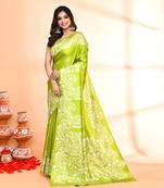 Piyari fashion olive printed saree with blouse