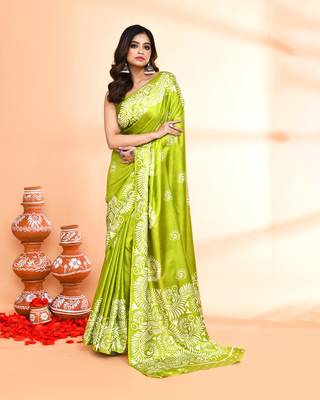 Piyari fashion olive printed saree with blouse 2
