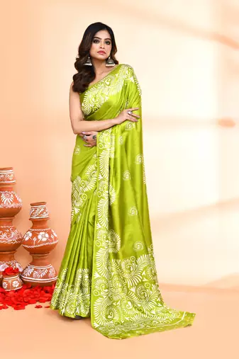 Piyari fashion olive printed saree with blouse