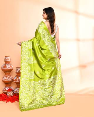 Piyari fashion olive printed saree with blouse 3