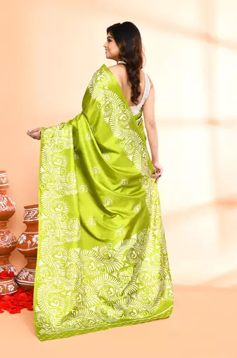 Piyari fashion olive printed saree with blouse