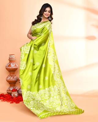 Piyari fashion olive printed saree with blouse 4