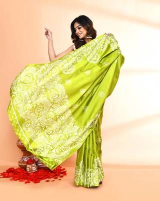Piyari fashion olive printed saree with blouse 5