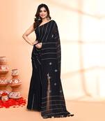black hand work cotton jamdani saree with blouse piece