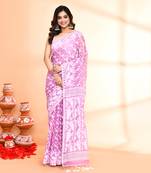 Women's light purple cotton silk jamdani saree without blouse