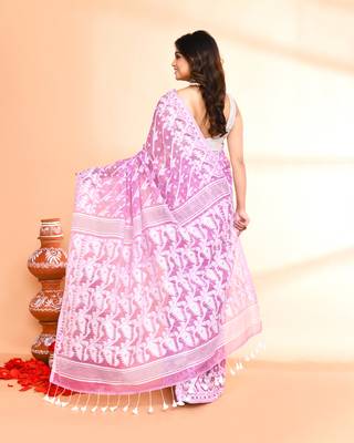 Women's light purple cotton silk jamdani saree without blouse 5