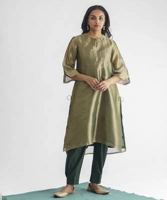 Green sequence work tissue fabric kurta 1