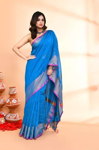 cotton silk sky blue handloom saree with blouse piece