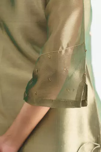 Green sequence work tissue fabric kurta