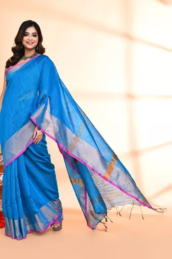 cotton silk sky blue handloom saree with blouse piece