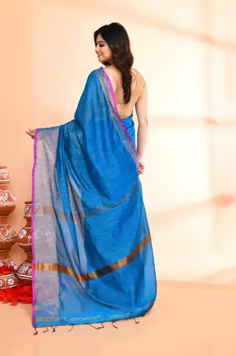 cotton silk sky blue handloom saree with blouse piece