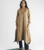 Grey and gold stripe handwoven chanderi silk kurta (with slip)