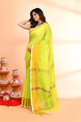 cotton silk lemon handloom saree with blouse piece