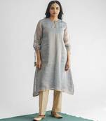 Powder blue zari stripe kurta with tassels