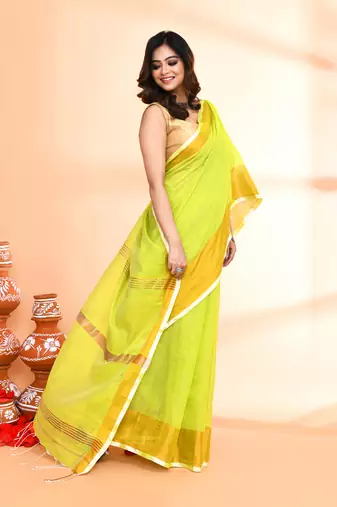 cotton silk lemon handloom saree with blouse piece
