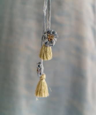 Powder blue zari stripe kurta with tassels 5