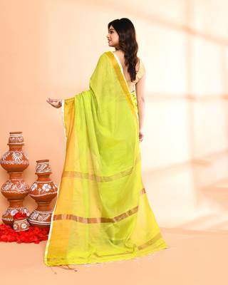 cotton silk lemon handloom saree with blouse piece 5