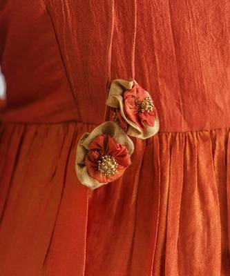 Rust orange floral embroidered georgette tissue kurta 4