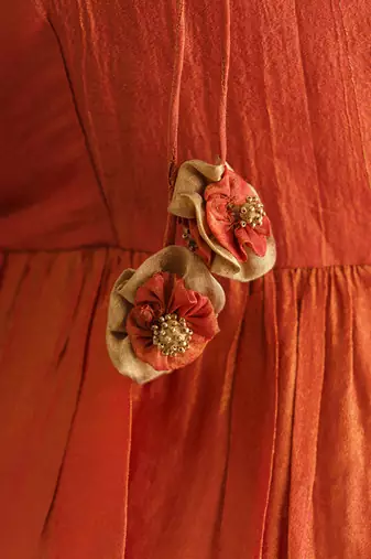 Rust orange floral embroidered georgette tissue kurta