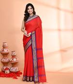 cotton silk red handloom saree with blouse piece