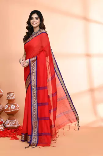 cotton silk red handloom saree with blouse piece