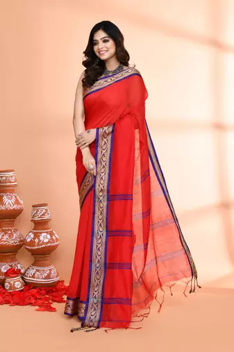 cotton silk red handloom saree with blouse piece