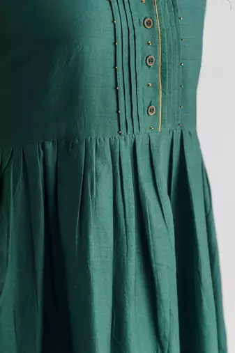Bottle green bead and sequence work chanderi silk kurta (with slip)
