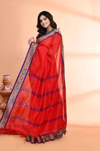 cotton silk red handloom saree with blouse piece