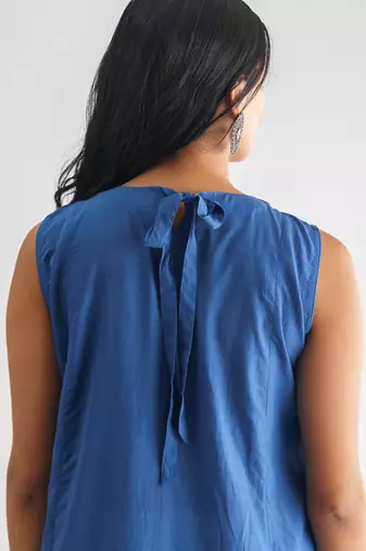 Blue beaded cotton silk kurta with potli button detail