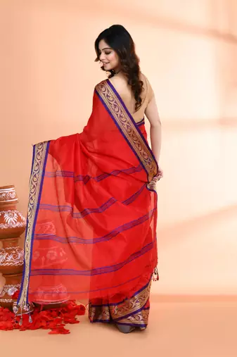 cotton silk red handloom saree with blouse piece