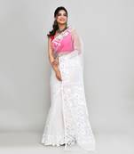 white hand work art silk jamdani saree with blouse piece