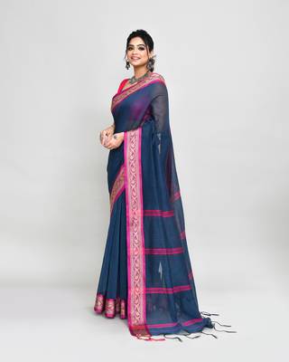 cotton silk charcoal handloom saree with blouse piece 2